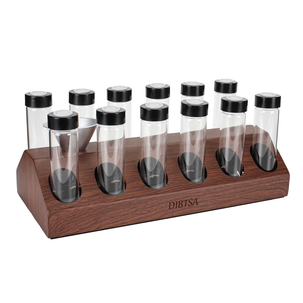 12 Single Dose Coffee Bean Storage Tubes Containers Exhaust Valves Display Base
