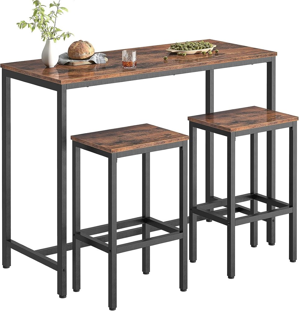 Bar Table & Chairs Set 47.2” Rectangular Pub Table W/ 2 Stools Small Space High