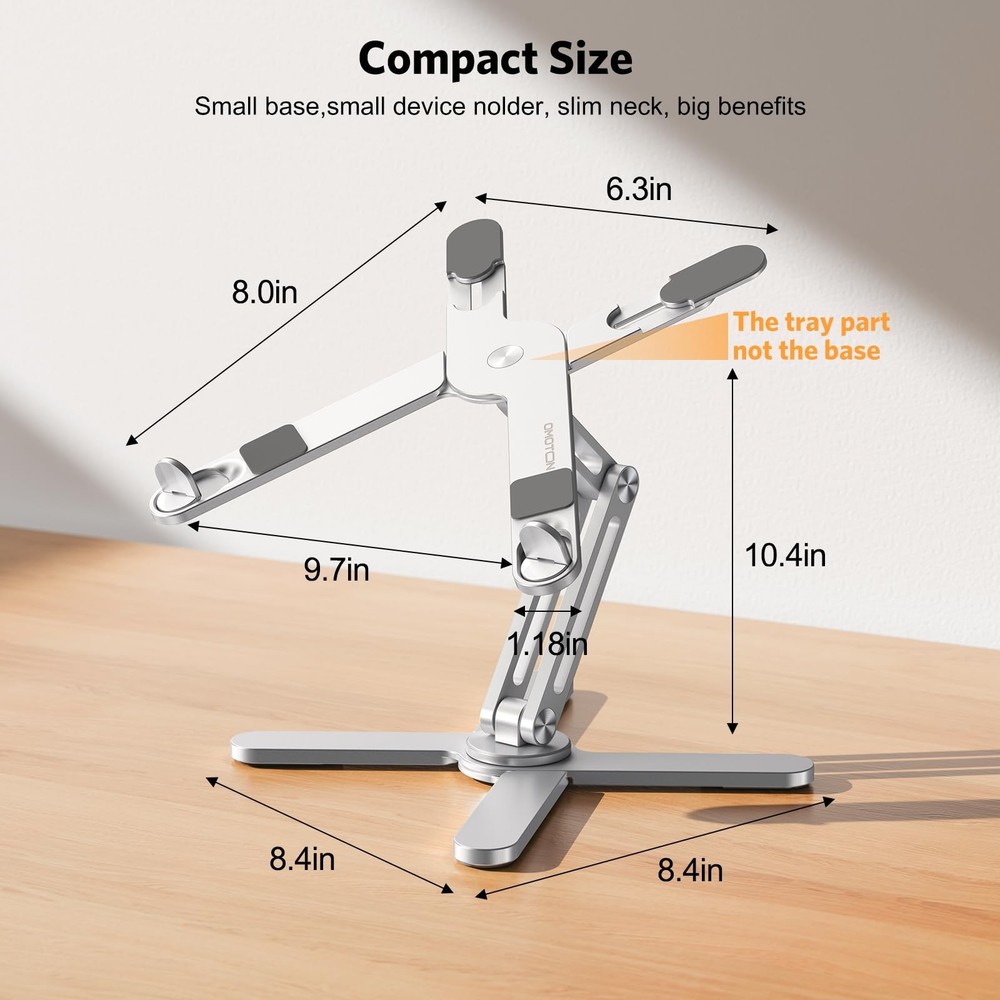 OMOTON LA10 360° Rotating Laptop Stand Riser for Desk, Ergonomic Silver