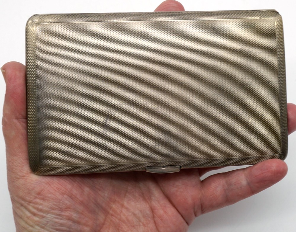 Sterling Silver Cigarette Case Engine Turned Design ES & Co England 1921