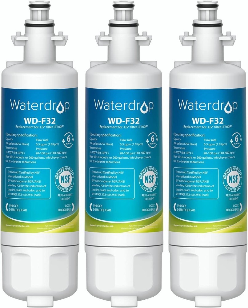 Waterdrop Refrigerator Water Filter, Replacement for LG® LT700P®, Pack of 3