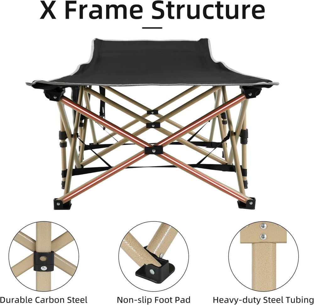 Portable Camping Cot 600LBS Max Load Extra Wide W/ Thick Mattress Folding Cot