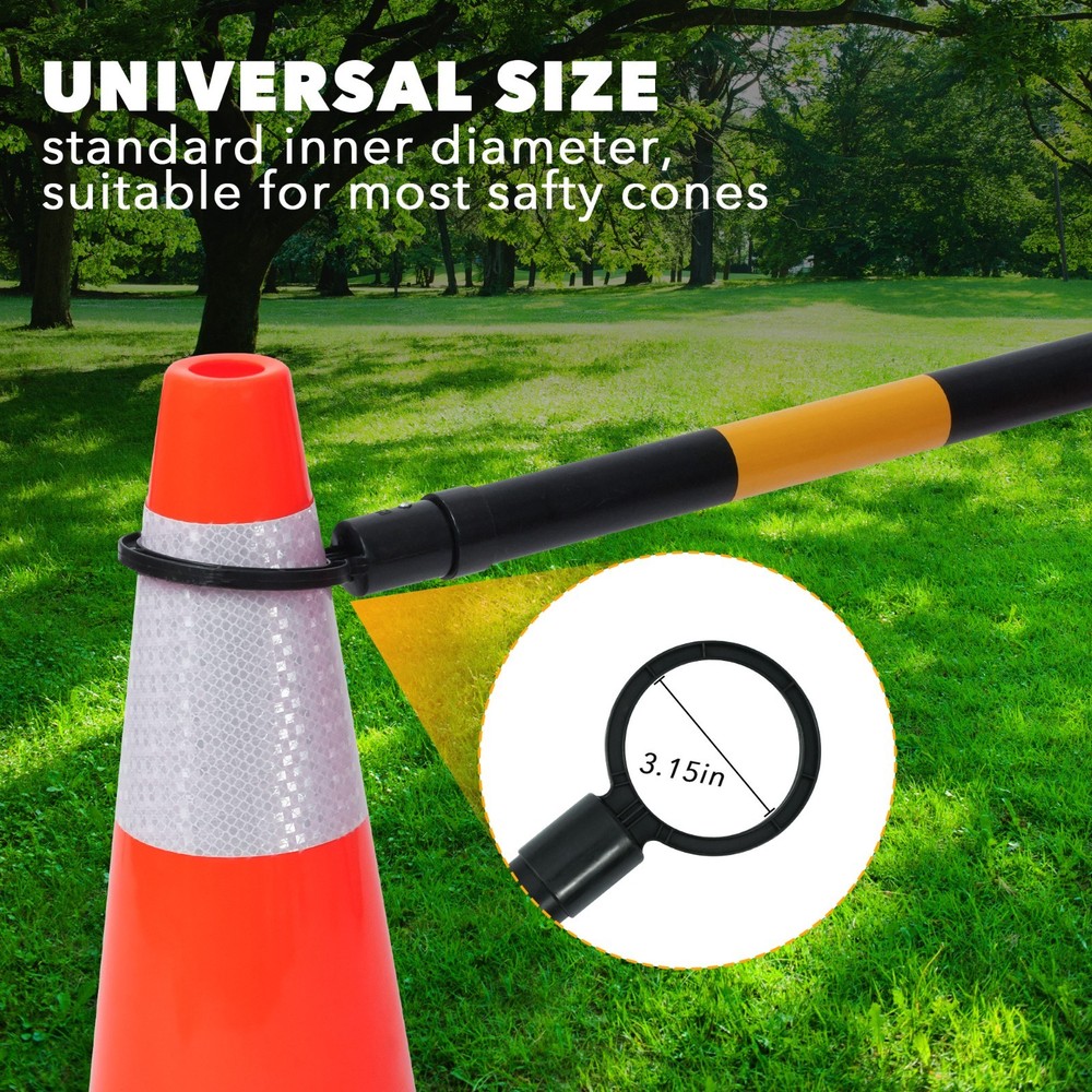 6 Pack Retractable PVC Cone Bar 4.2–6.6 FT Black/Yellow Universal Use