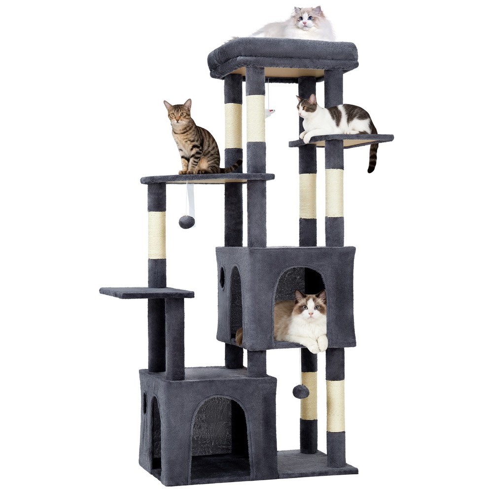 Multi-Level Cat Tree Tower with 2 Spacious Condos Durable Sisal Scratching Posts
