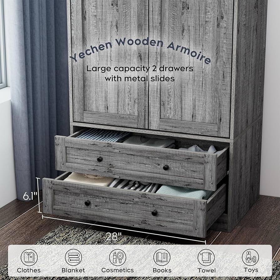 Armoire Wardrobe Closet with 2 Modern Doors, 71" Tall Freestanding
