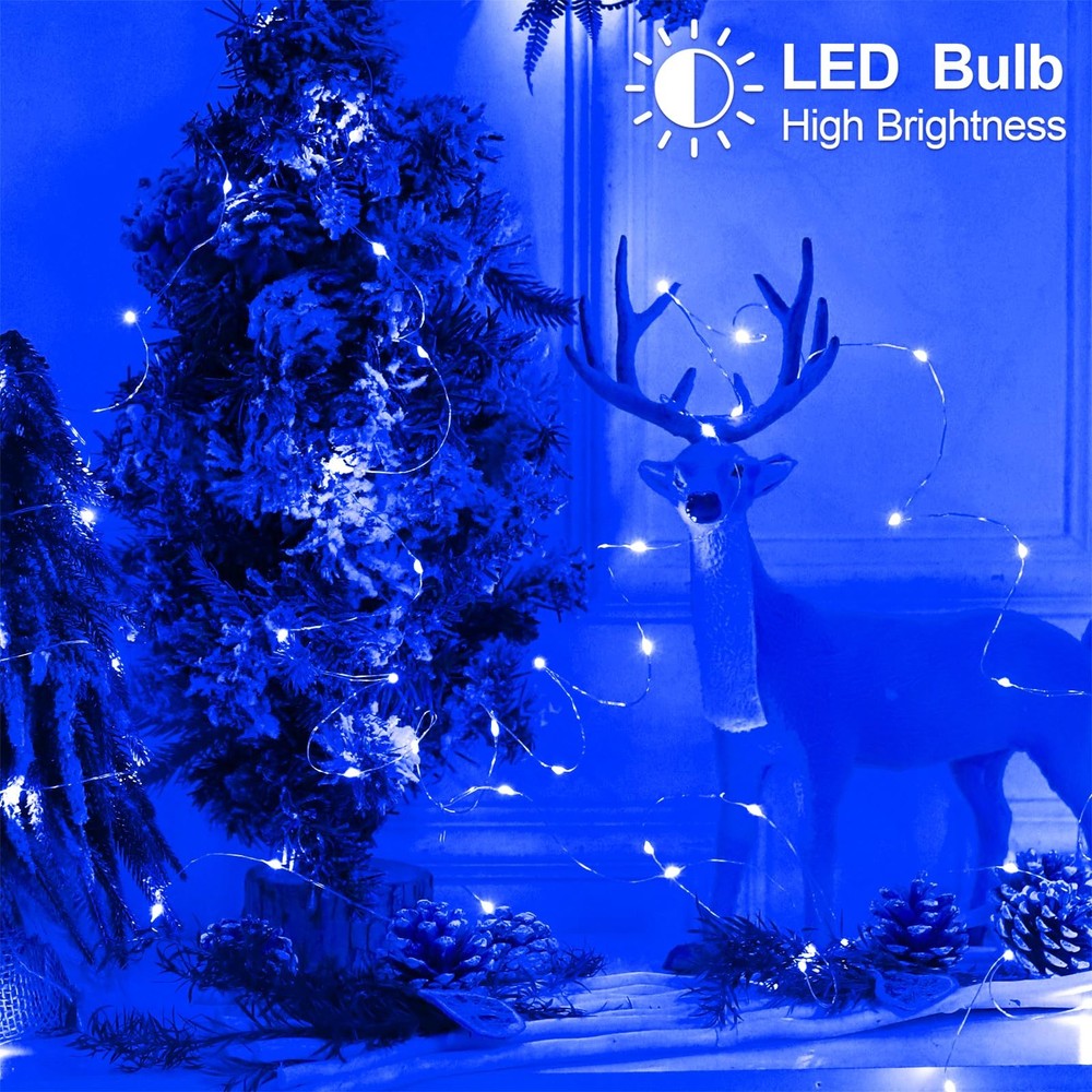 Christmas Decorations Blue Fairy String Lights, Battery Operated with Timer, ...