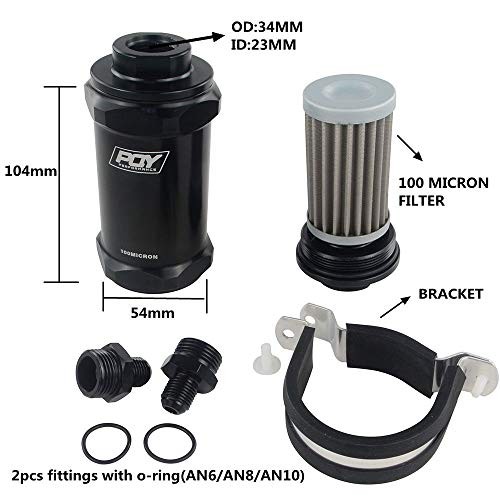RACING Inline Fuel Filter E85 Ethanol with 100 Micron Stainless AN6 black