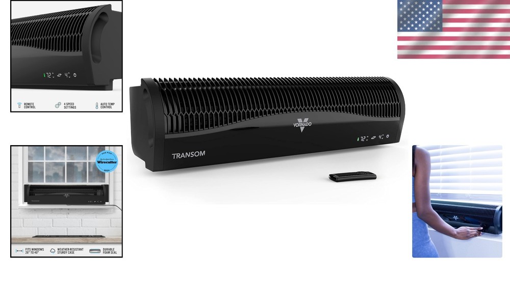 Low-Profile Window Fan, 4 Speeds, Remote Control