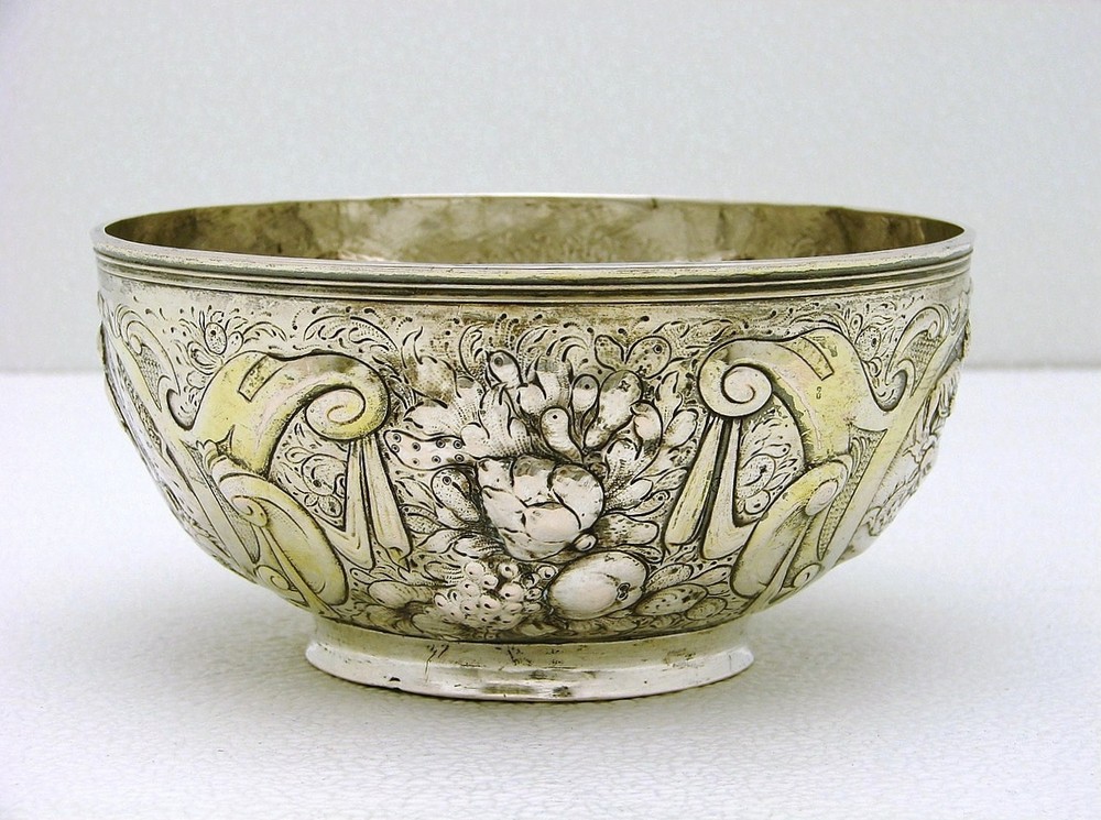 European Hallmarked Solid Silver Hand Crafted Bowl with Chased Figural Scenes
