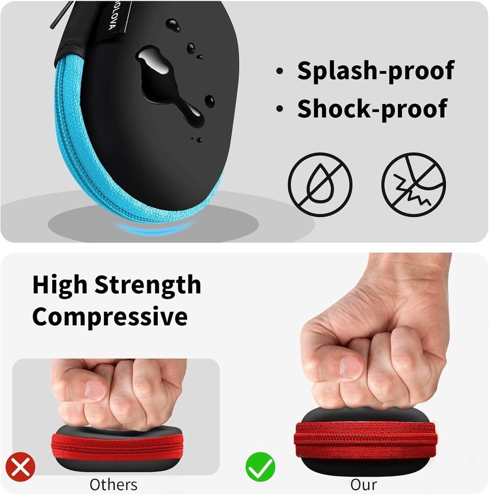 MOLOVA for Earbuds Carrying Case, 2Pack, Red+Blue Small Oval B3-oval blue+red