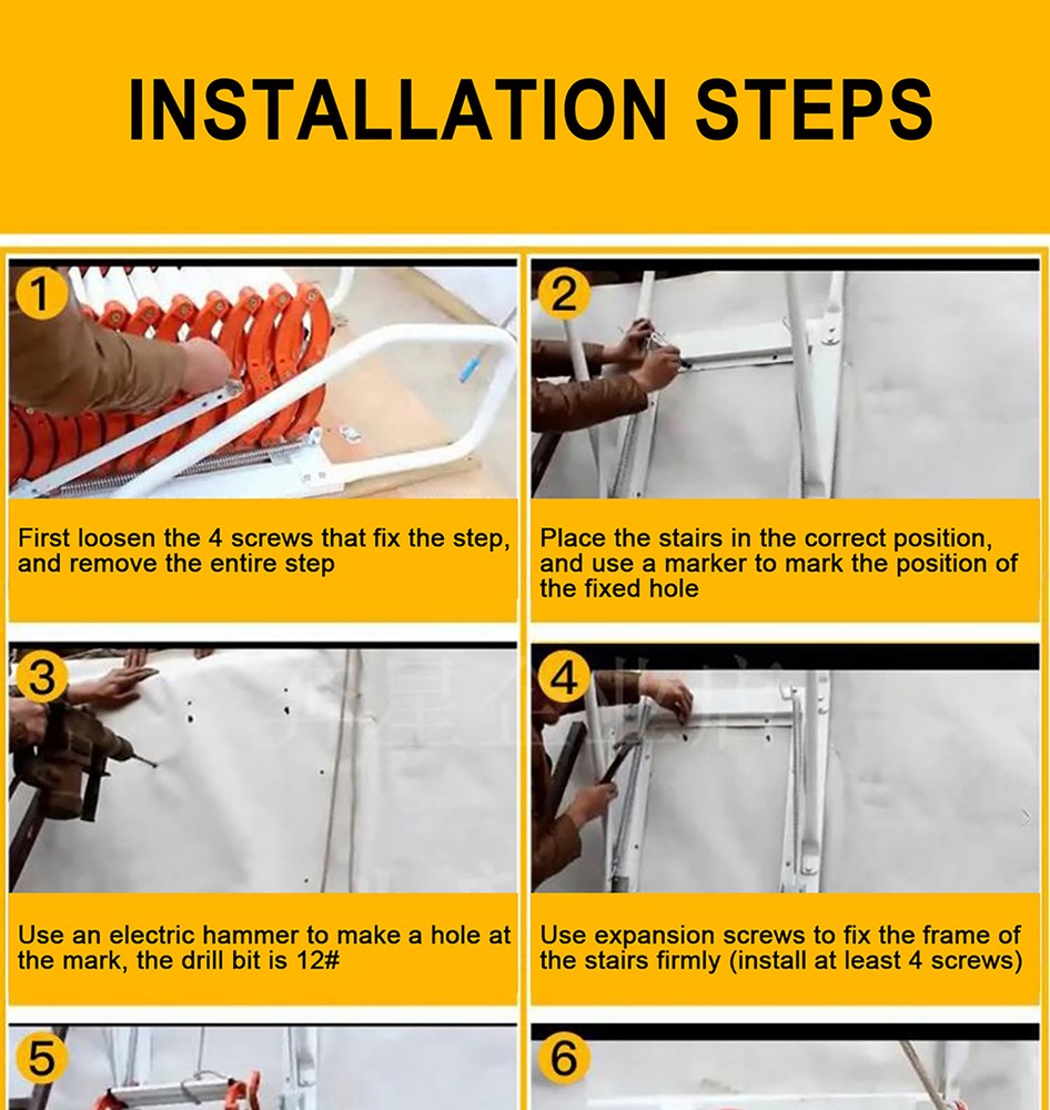 12 Steps Folding Frame Ladder Loft Telescopic Stair Pull Down Attic Ladder