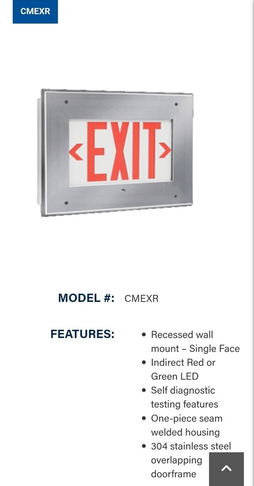 Kenall LED recessed  Emergency Exit sign Stainless Steel