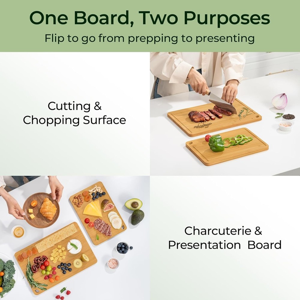 KeeCHEE® 2-Pcs Natural Bamboo Cutting Board