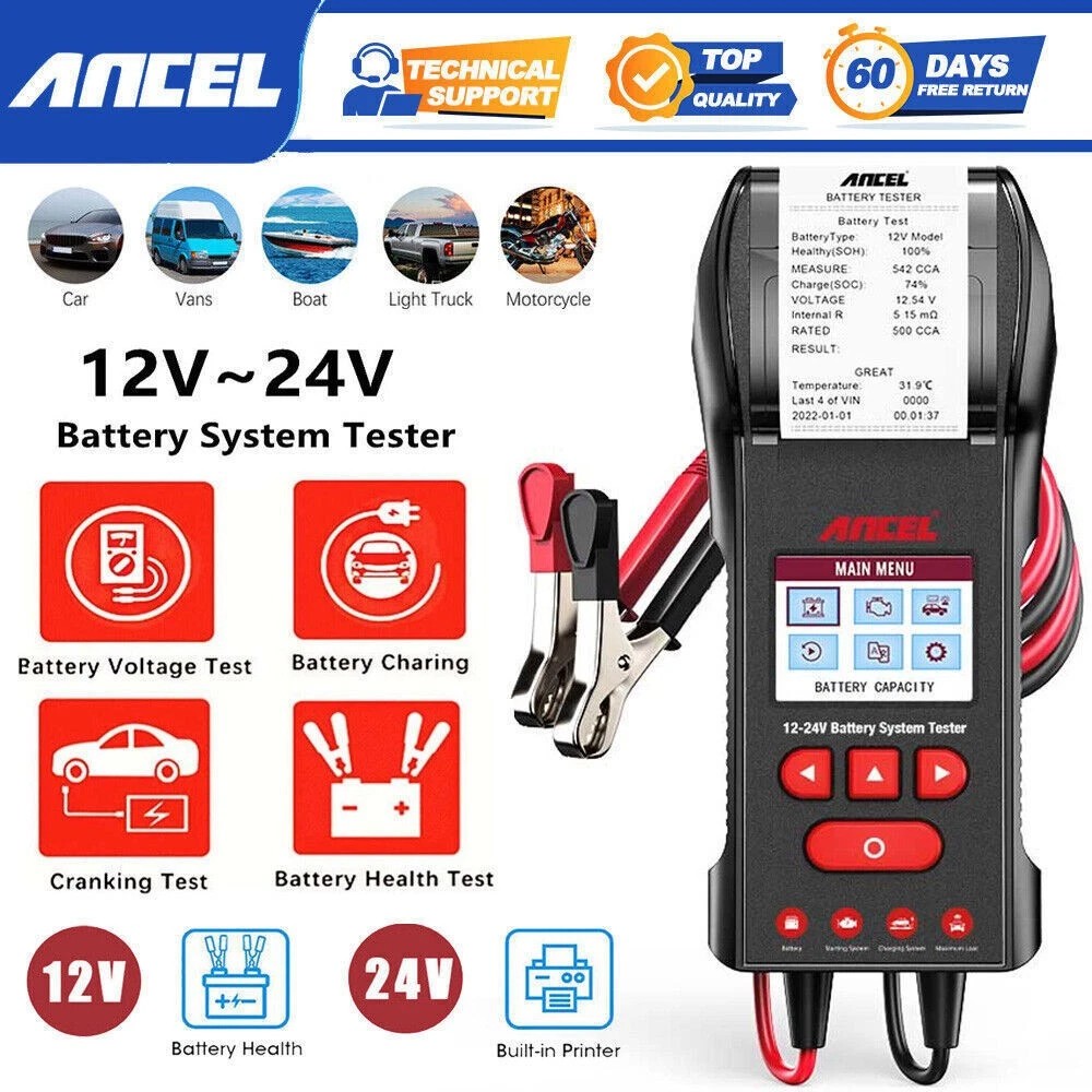 Car Battery Tester Load with Printer 2V/24V 100-2000 CCA Analyzer ANCEL BST600
