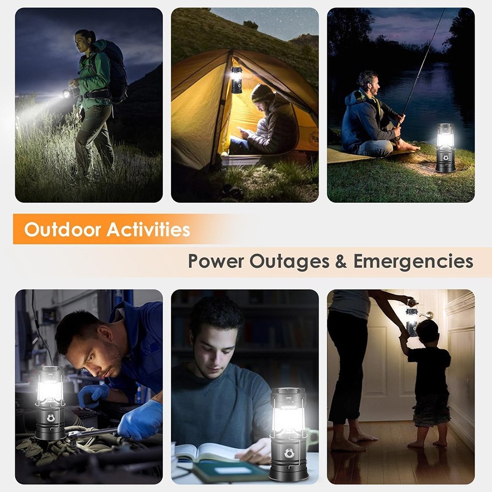 Portable Solar LED Camping Lantern Waterproof Rechargeable Emergency Flashlight