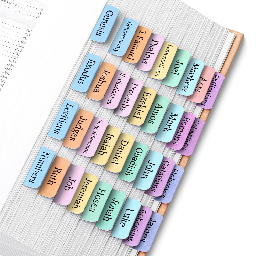 Laminated Bible Tabs with ColorCoded Content Stickers, 75 pcs, Large Print I...