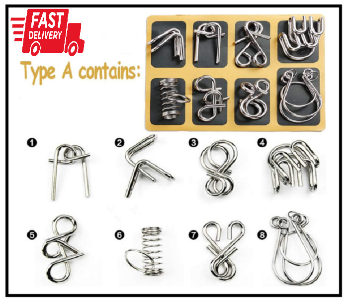 16 PCS Type A+B Different Brain Teaser Metal Wire Puzzles IQ Challenge Magic Tri