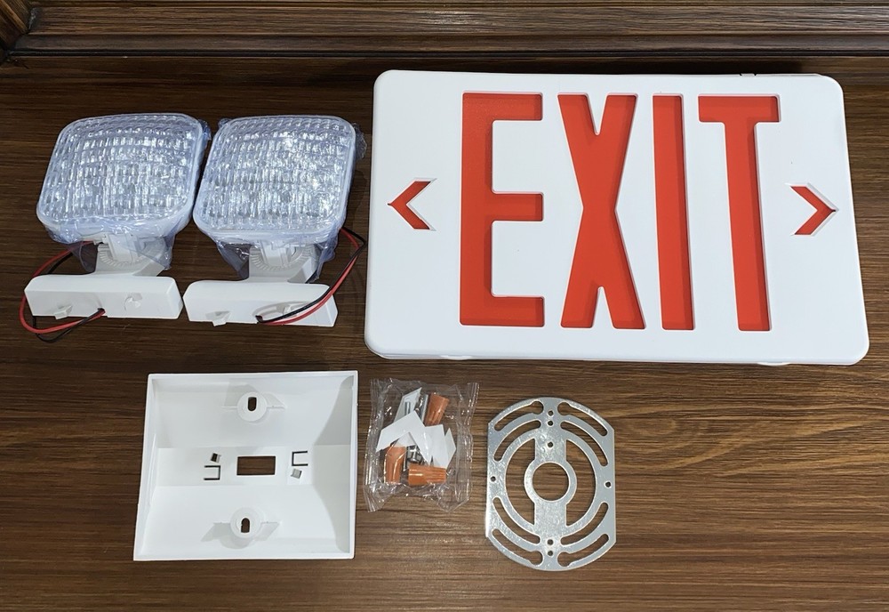 NEW Red LED Exit Sign w/ Adjustable Dual Heads, Includes Mounting Hardware