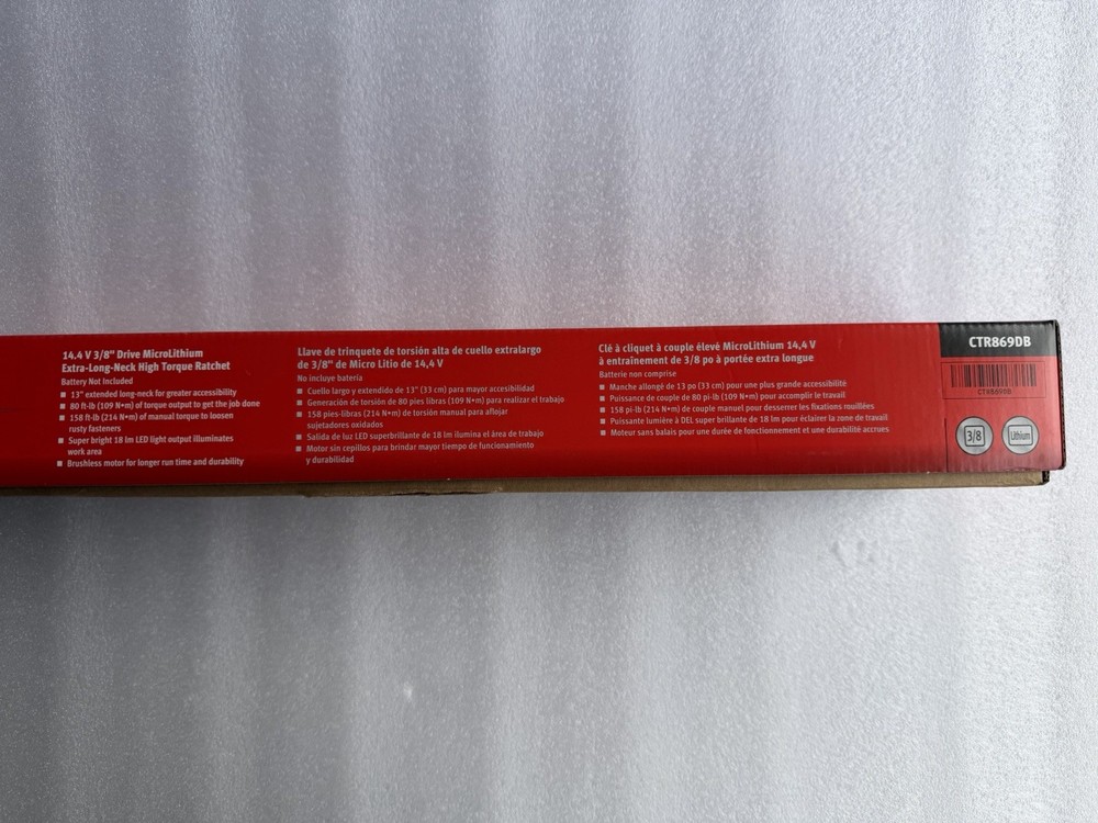 NEW SNAP ON TOOLS CTR869 DB 3/8 EXTRA LONG HIGH TORQUE 14.4 RATCHET *TOOL ONLY*