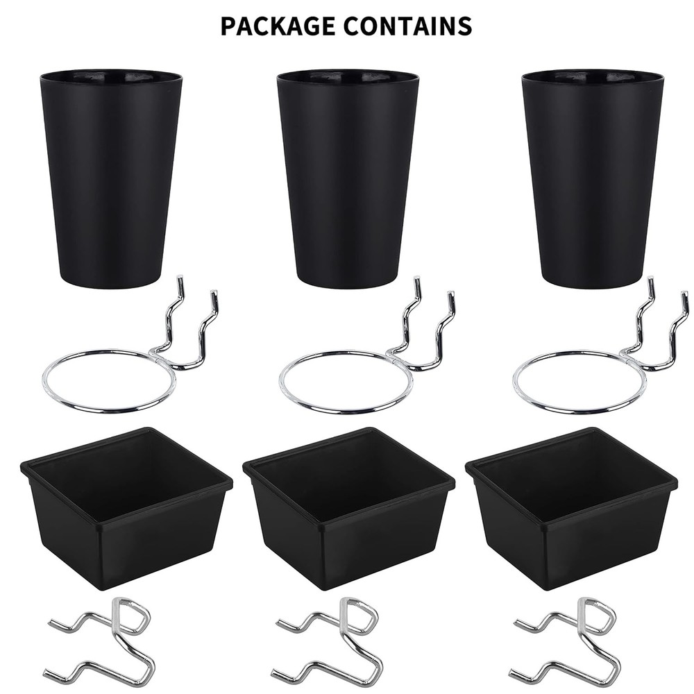 Pegboard Bins with Hooks - 6 Sets Black Organizer for Garage & Workshop