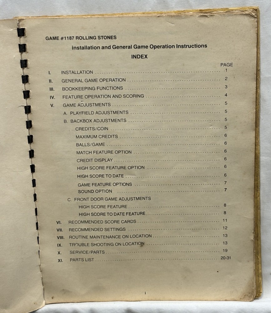 ORIGINAL-BALLY-ROLLING STONES-INSTALLATION AND GAME OPERATION INSTRUCTIONS