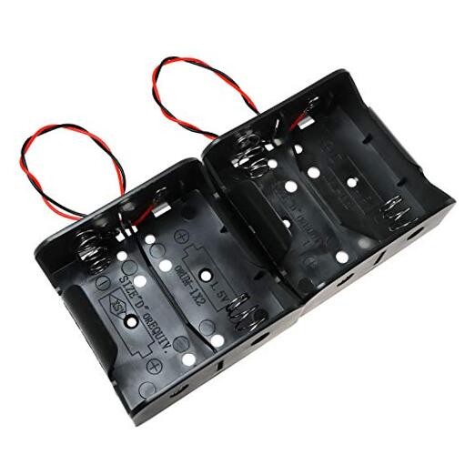 E-outstanding Battery Box 2PCS 2X D Cell Black Side by Side Battery Holders