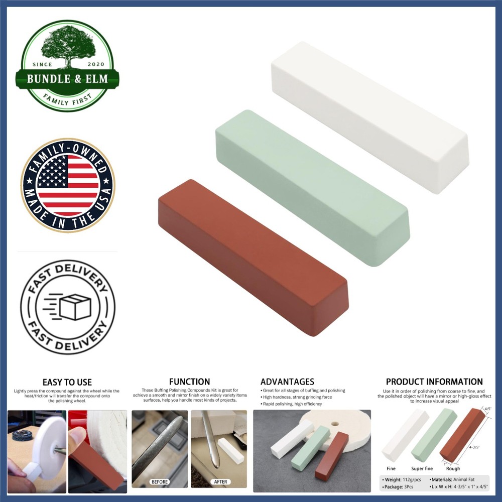 Color Coded Polishing Compounds Set - Fine, Medium and Coarse for Buffing Wheels
