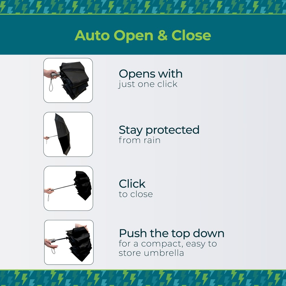 Totes Auto Open/Close Windproof Ultimate Compact Umbrella 47" Canopy, BLACK