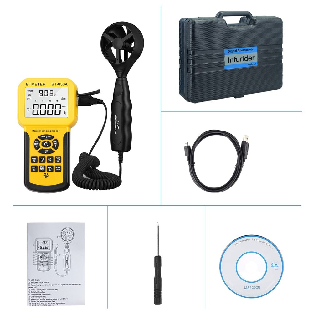 Digital Anemometer Wind Speed Air Flow Volume Meter Thermometer with USB Data CD