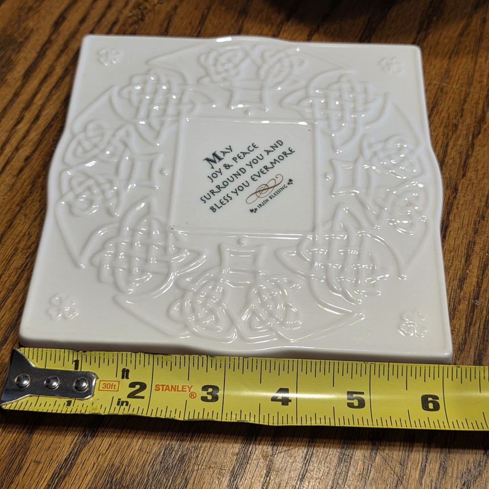 VTG Celtic Knot Irish Blessing Ceramic Tile Art 6.25" EUC