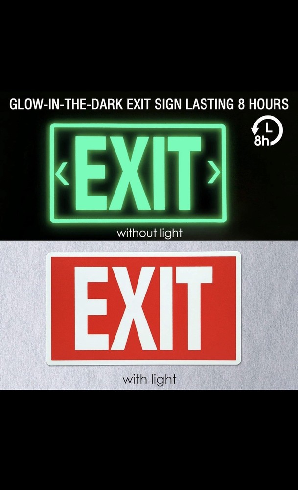EXIT Signs Glow in the Dark EXIT Decals 3 Pack 12"X7" EXIT Photoluminescent Sign