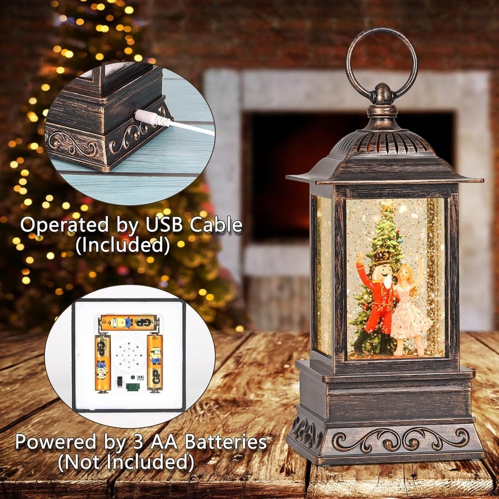 Christmas Snow Globe Decorations, Musical Glitter Nutcracker Lantern with 6H ...