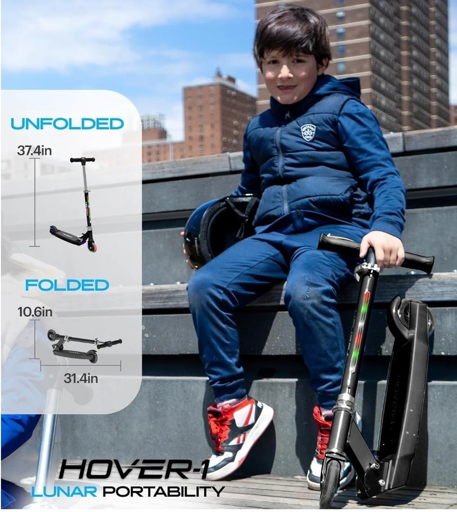 Hover-1 Lunar Kids Scooter LED Foldable Adjustable Height Black New Open Box