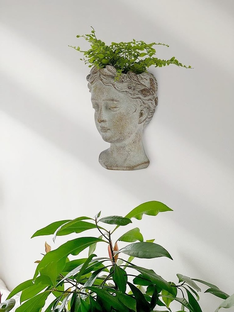 Abbott Collection Goddess Head Wall Planter - Small Cement Wall, Gray