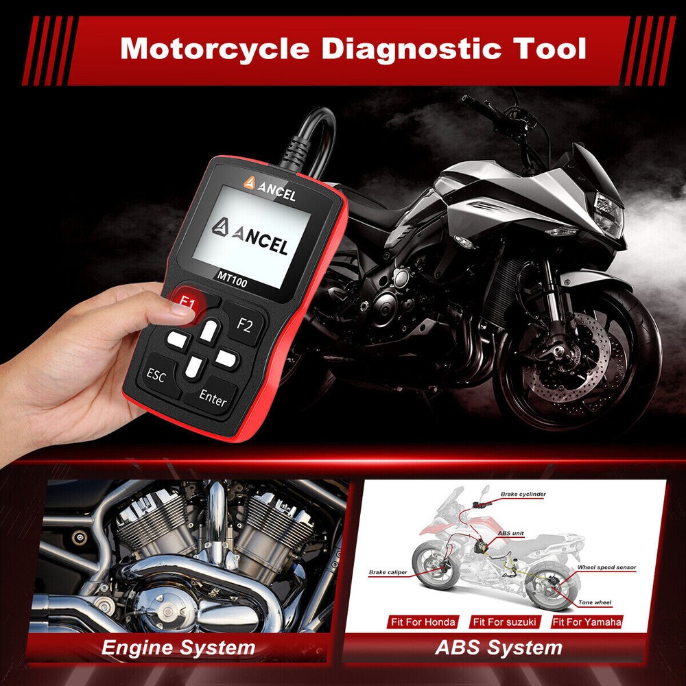 ANCEL MT100 Motorcycle Scanner OBD2 Code Reader Engine ABS Diagnostic Tool