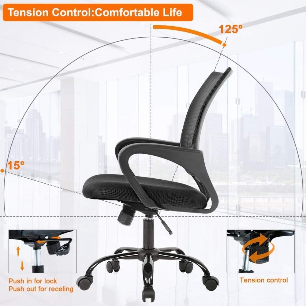 Modern Adjustable Office Chair with Back Support for Gaming & Office Use, Black
