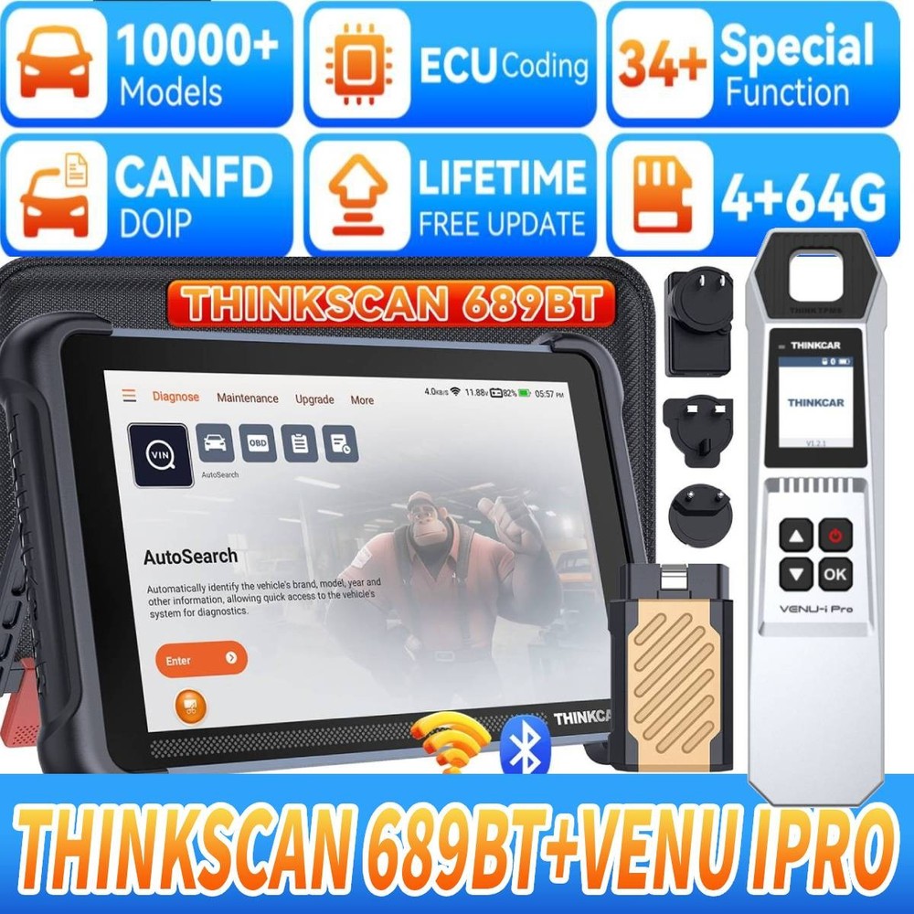 ThinkScan 689BT+TPMS Tool Kit Bidirectional Diagnostic OBD2 Scanner E.CU Coding