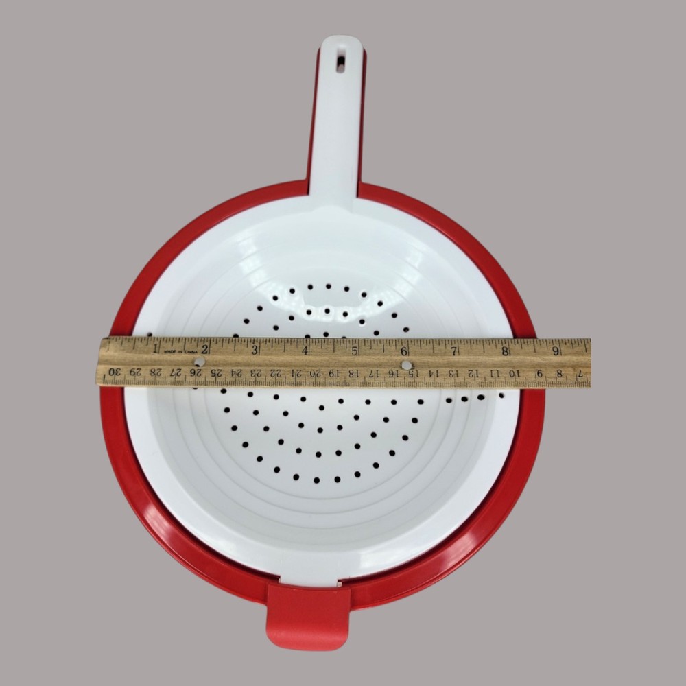 Tupperware Double Colander Berry Strainer Red White 2qt Vintage 2 Piece Nesting