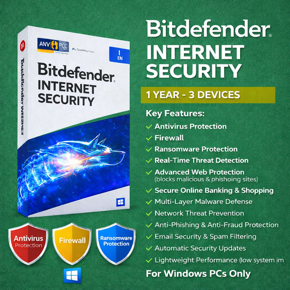 Bitdefender internet Security - 1 Year 3  Windows Devices +  Daily VPN