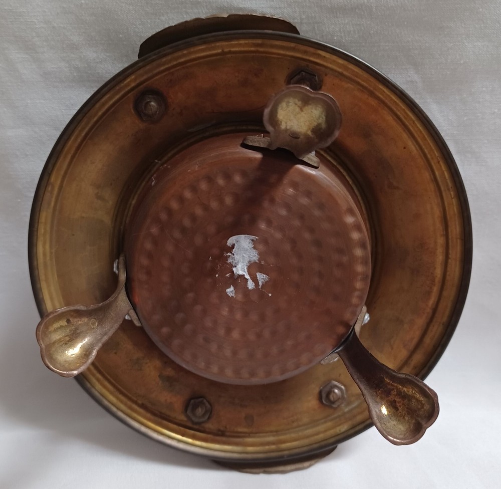 ANTIQUE LATE 1800s MIDDLE EASTERN BRASS & HAMMERED COPPER INSERT TRIPOD BRAZIER