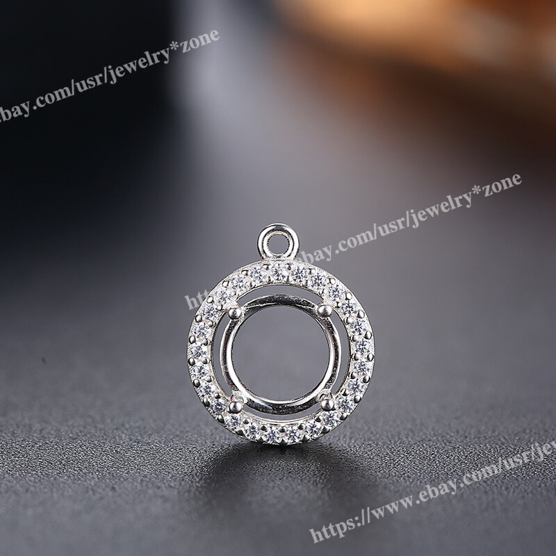 Pre Notched Round 8mm Prong Mount Dangle Setting Sterling Silver Pendant/Earring