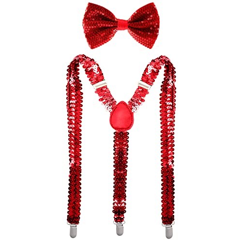 - Bowtie & Suspender Set - Sequin Red