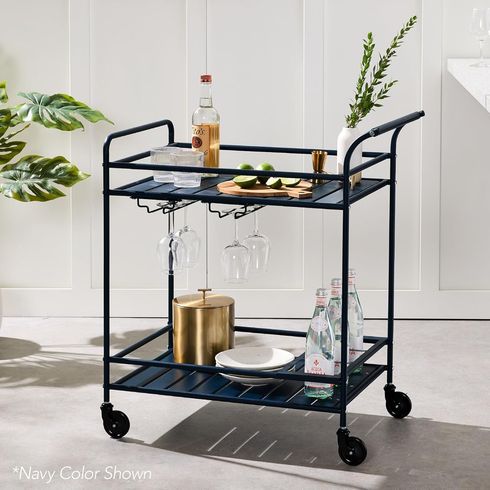 Stylish Rolling Bar Cart with Wine Rack & Lockable Wheels - Black