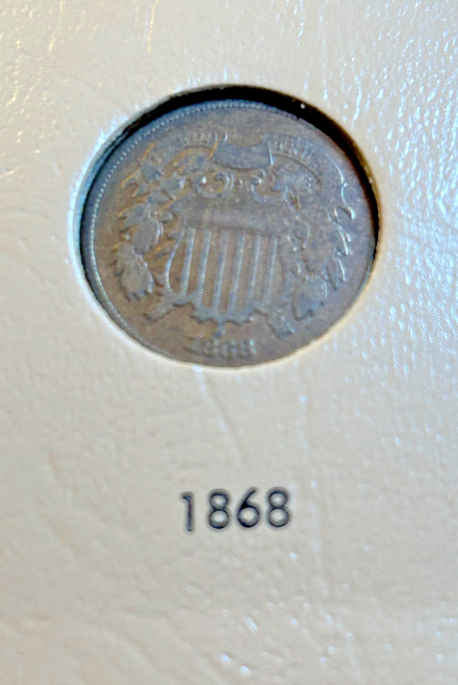 1868 Beautiful Two Cent, Nice Reverse Dark Brown in Clear Plastic Hldr - B18-6