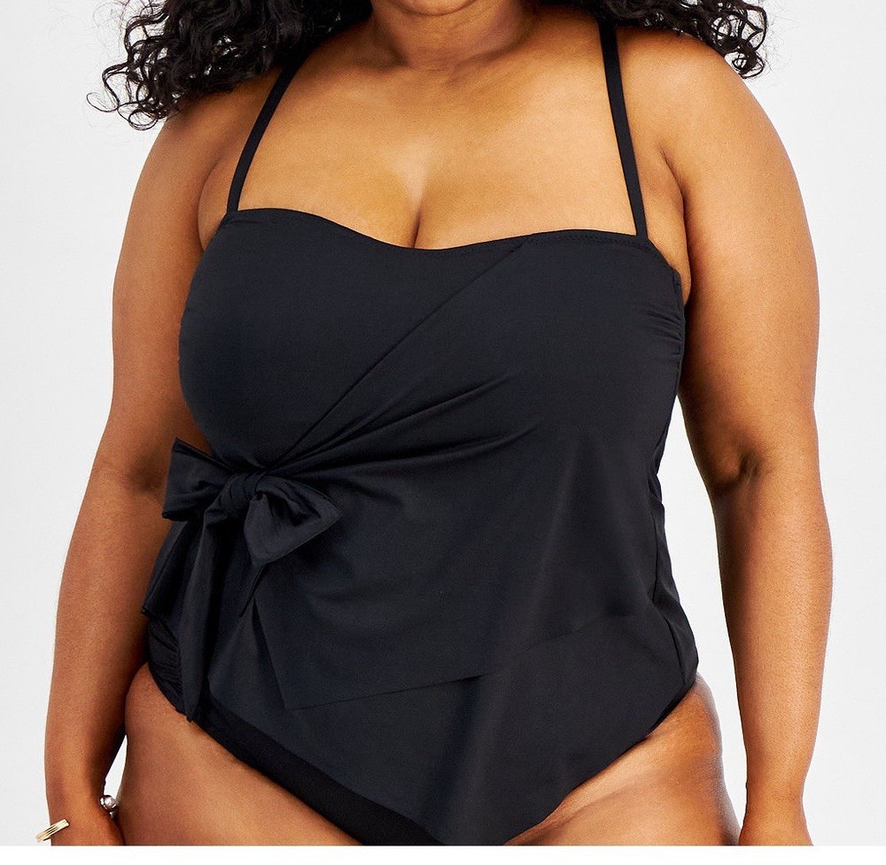 Becca Etc Plus Size Color Code Side-Tie Tankini Top - Black 2X (20-22) $98