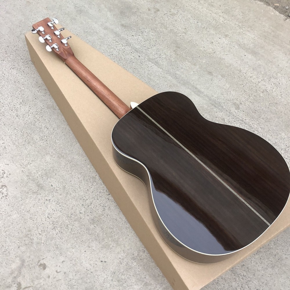 40 Inch Solid Spruce OM Type Acoustic Guitar Fishbone Binding Ebony Fingerboard
