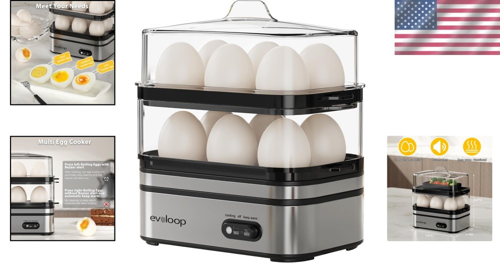 Evoloop Rapid Egg Cooker Electric 12 Eggs Capacity, Soft, Medium, Hard Boiled, P