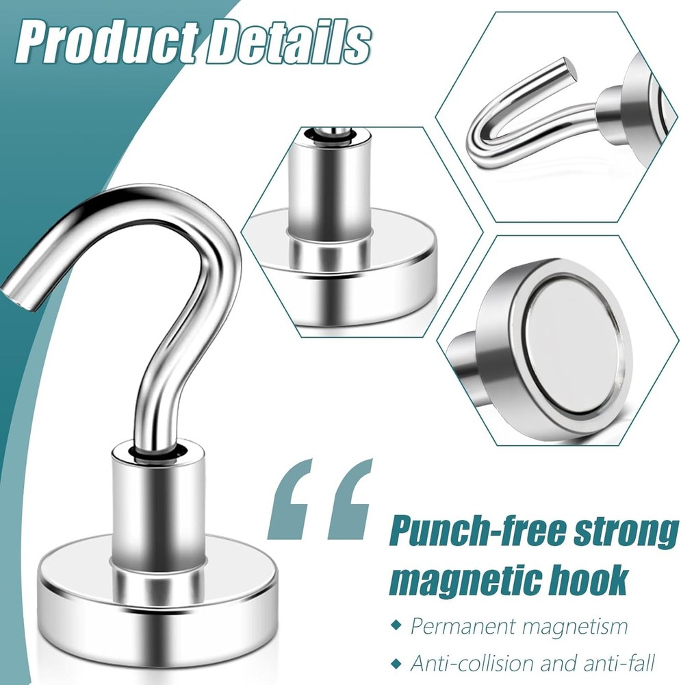 32 Pack Magnetic Hooks Heavy Duty, 25 lbs Strong Magnet Hooks - Multipurpose