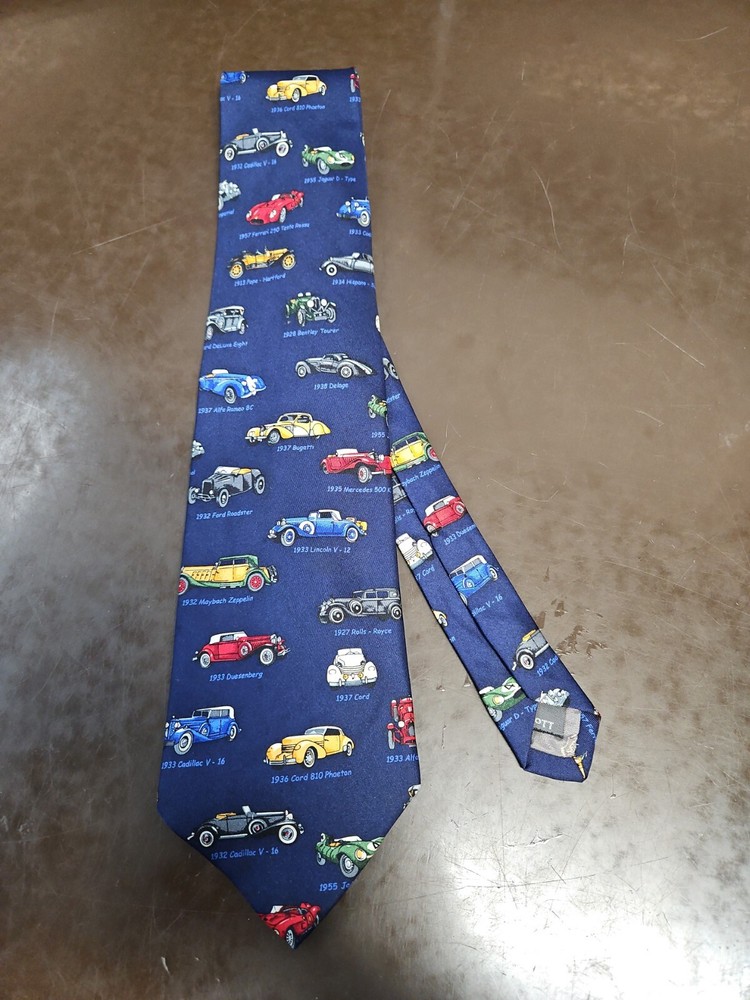 Talbott 2002 Pebble Beach Concours Tie FERRARI - BUGATTI - DUESENBERG - BENTLEY