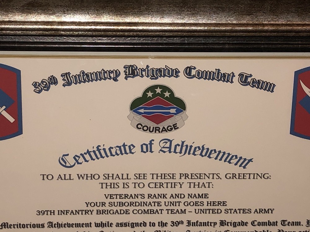 39TH INFANTRY BRIGADE COMBAT TEAM - COA / (COMMEMORATIVE CERTIFICATE)